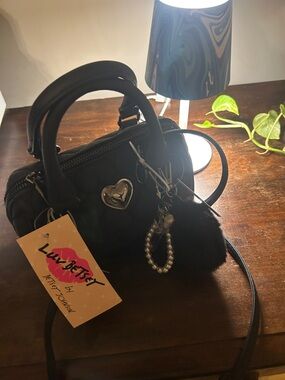 Luv Betsey Black Quilted Mini Satchel with Heart Charm